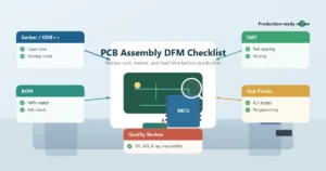 PCB assembly DFM checklist with Gerber, BOM, SMT, test points, and quality review