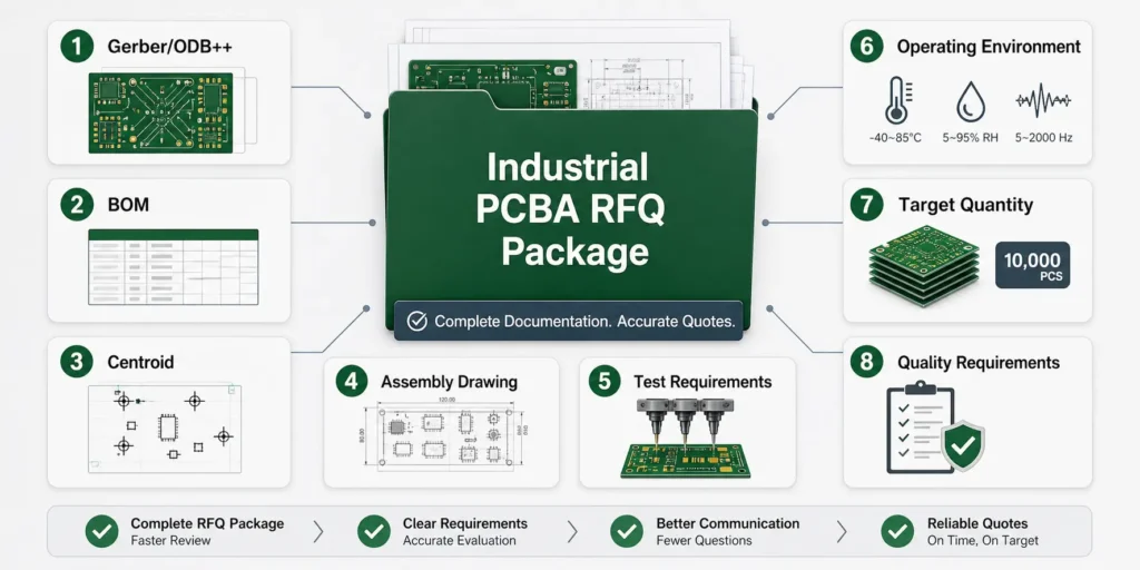 Industrial control PCBA RFQ package with Gerber, BOM, centroid and test files