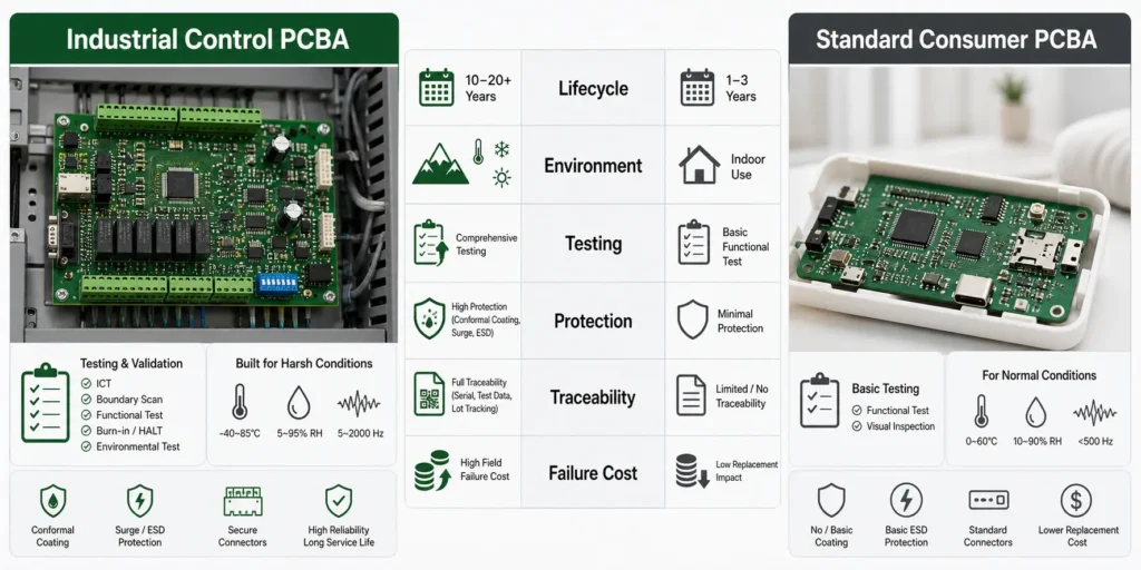 Comparison of industrial control PCBA and standard consumer PCBA requirements
