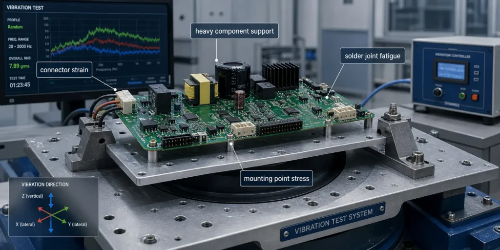 PCBA vibration and simulated transportation testing for connectors and heavy components