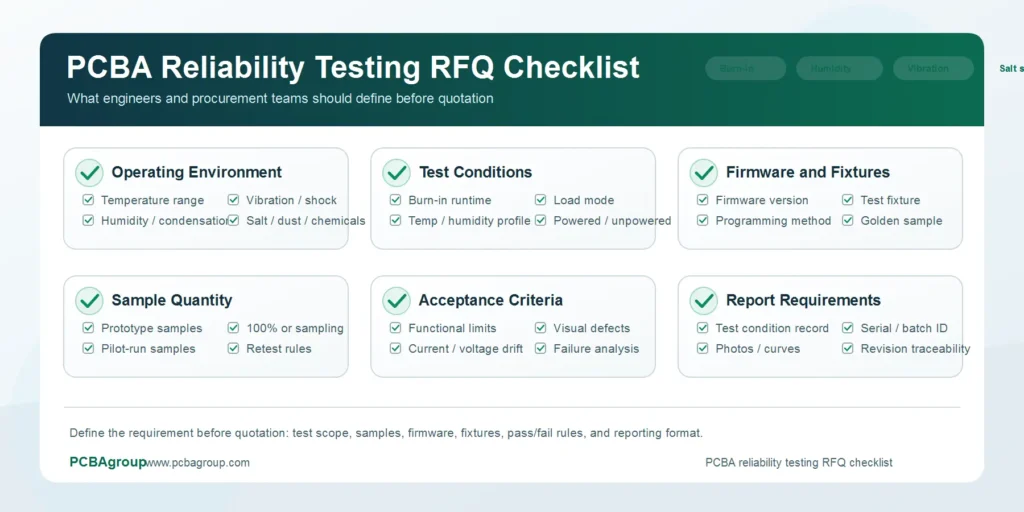 PCBA reliability testing RFQ checklist for engineers and procurement teams